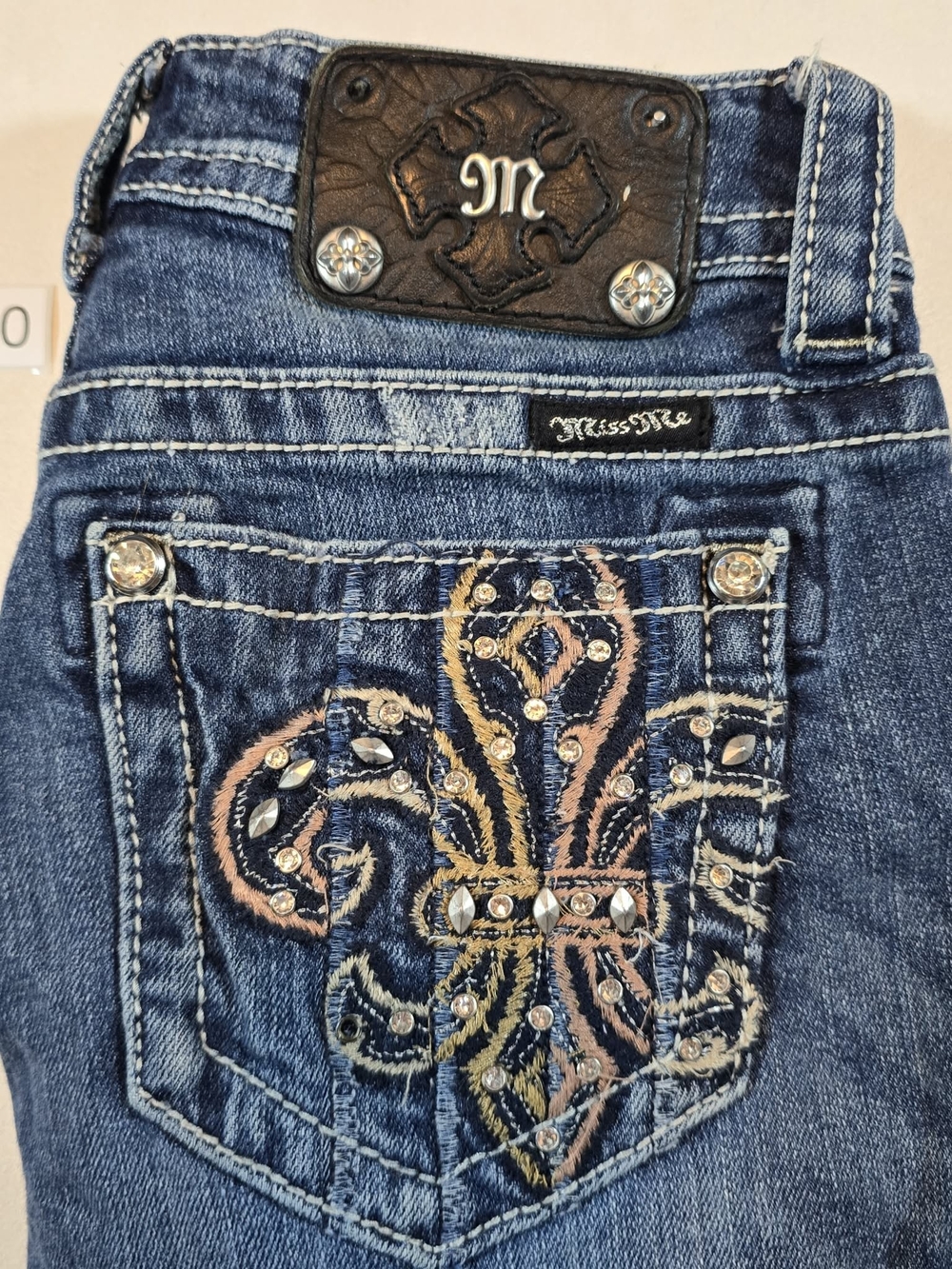 Miss Me Embellished Blue Denim Jeans with Rhinestone Fleur-de-Lis